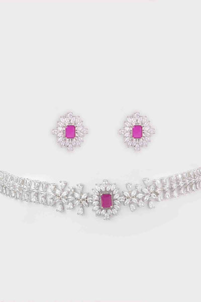 Zevar Elegant Diamond Choker With Peach Stone Set indian designer wear online shopping melange singapore 