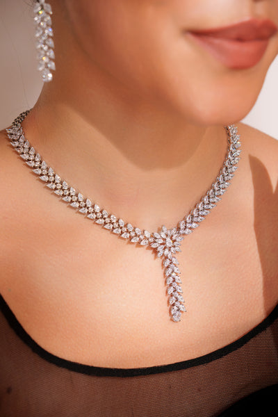 Zevar Elegant Diamond Pendant Necklace With Matching Earrings indian designer wear online shopping melange singapore