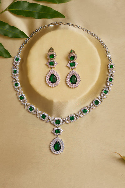 Zevar Elisha Emerald Diamond Necklace Set indian designer wear online shopping melange singapore