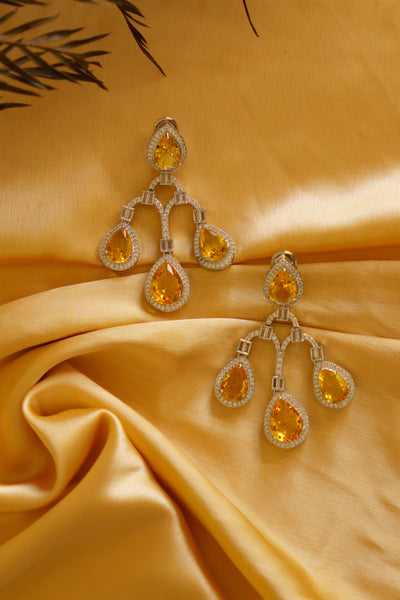 Zevar Elizabeth Golden Topaz Diamond Earrings indian designer wear online shopping melange singapore