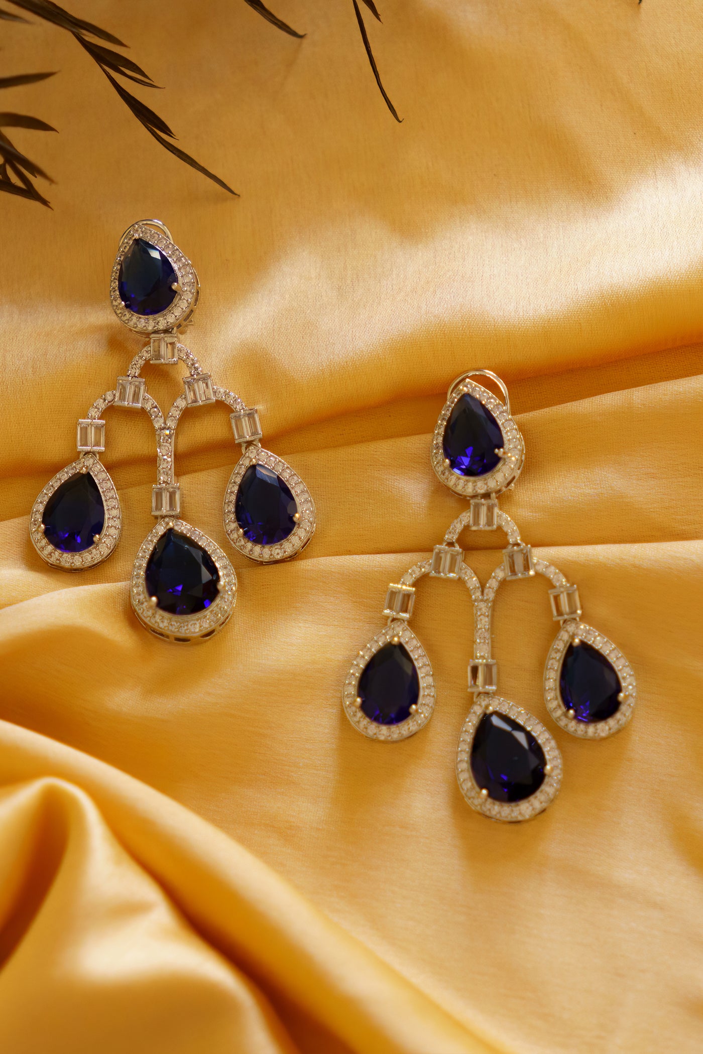 Zevar Elizabeth Sapphire Diamond Earrings indian designer wear online shopping melange singapore