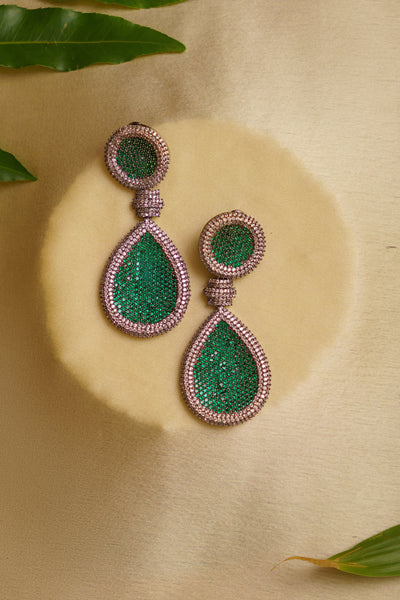 Zevar Elma Emerald Dangler Earrings indian designer wear online shopping melange singapore