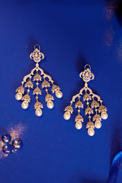 Zevar Evra Pearl Drop Diamond Earrings indian designer wear online shopping melange singapore