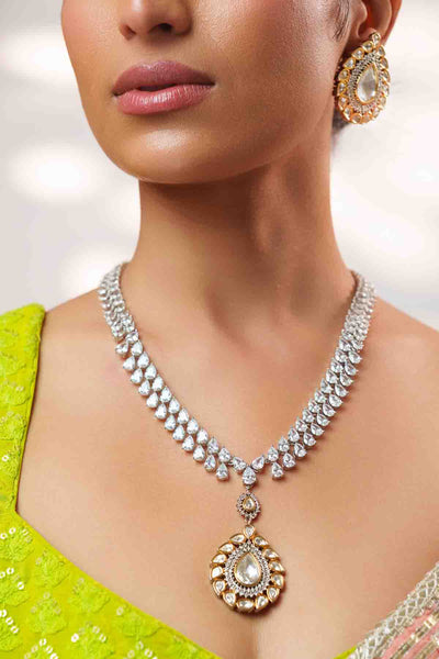 Zevar Extraordinary Fusion Of Kundan And Diamond Necklace Set indian designer wear online shopping melange singapore 