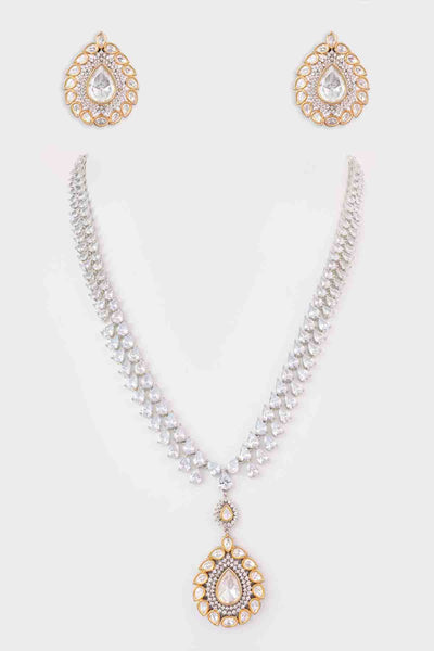Zevar Extraordinary Fusion Of Kundan And Diamond Necklace Set indian designer wear online shopping melange singapore 