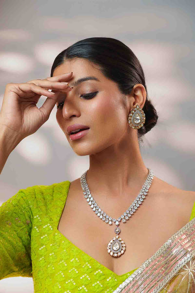 Zevar Extraordinary Fusion Of Kundan And Diamond Necklace Set indian designer wear online shopping melange singapore 