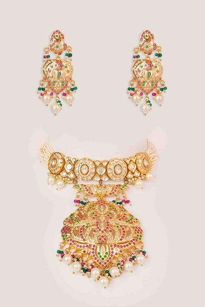 Zevar Fusion Of Kundan And Jadau Choker Set indian designer wear online shopping melange singapore 