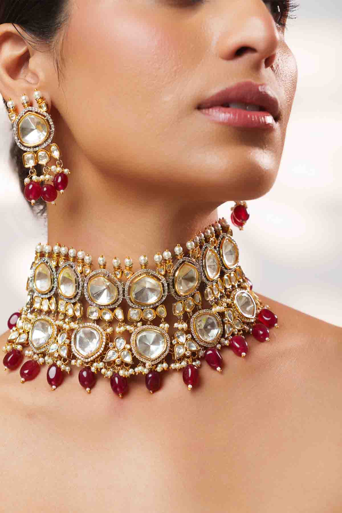 Zevar Fusion Of Kundan And Polki Choker Set indian designer wear online shopping melange singapore 
