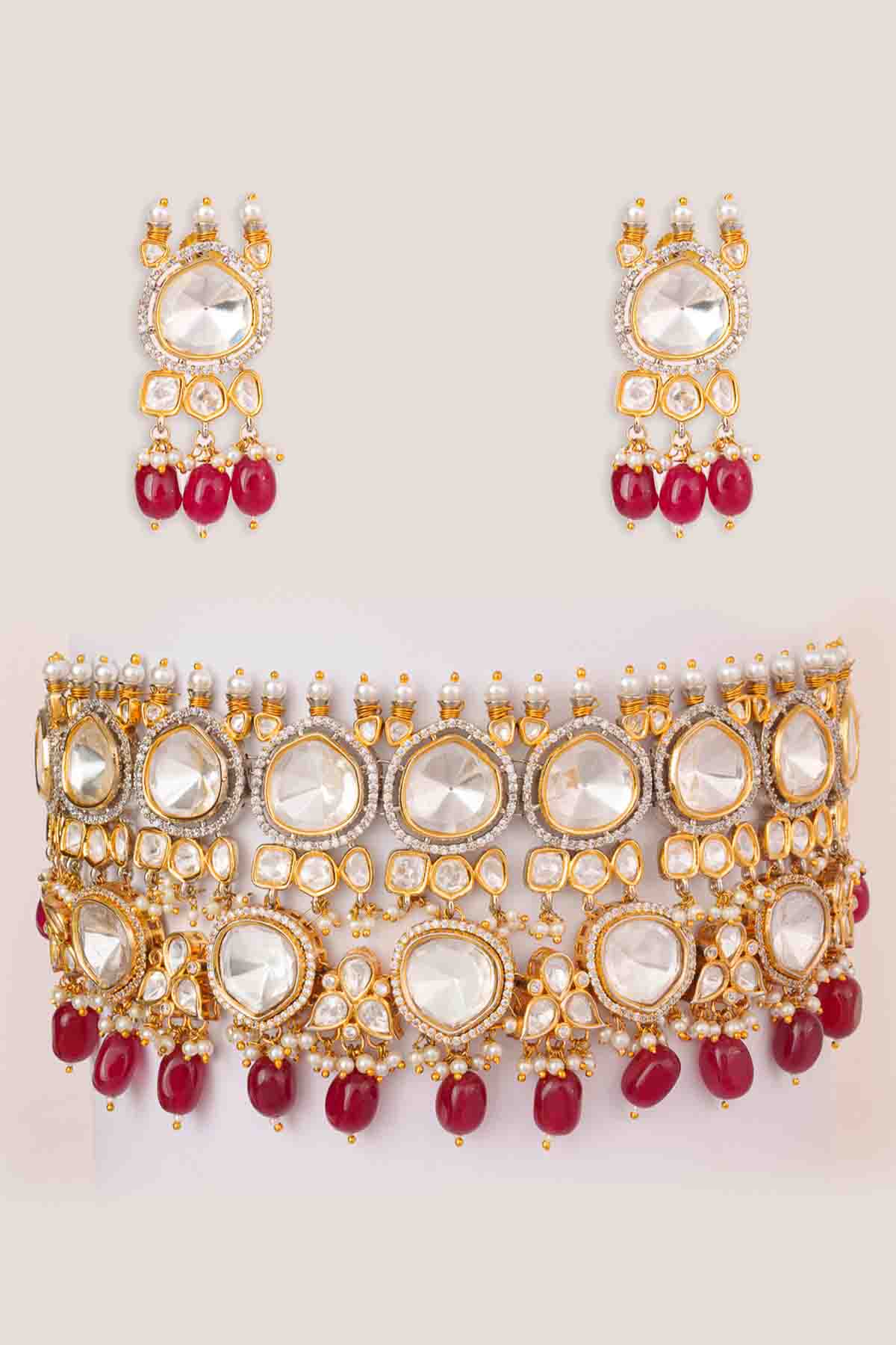 Zevar Fusion Of Kundan And Polki Choker Set indian designer wear online shopping melange singapore 
