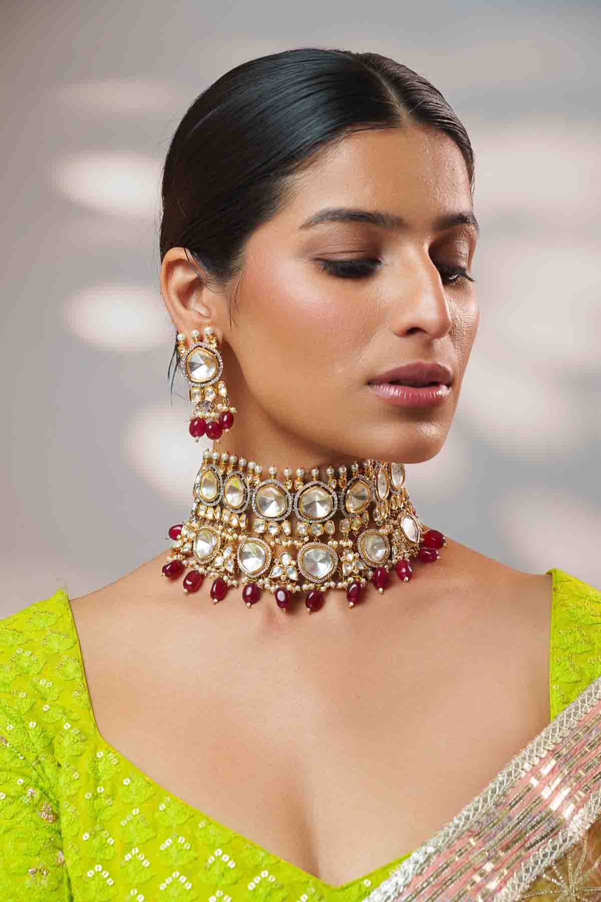 Zevar Fusion Of Kundan And Polki Choker Set indian designer wear online shopping melange singapore 