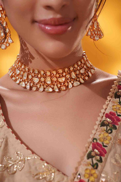 Zevar Gold Dramatic And Stylish Moissanite Set With Matching Earrings indian designer wear online shopping melange singapore 