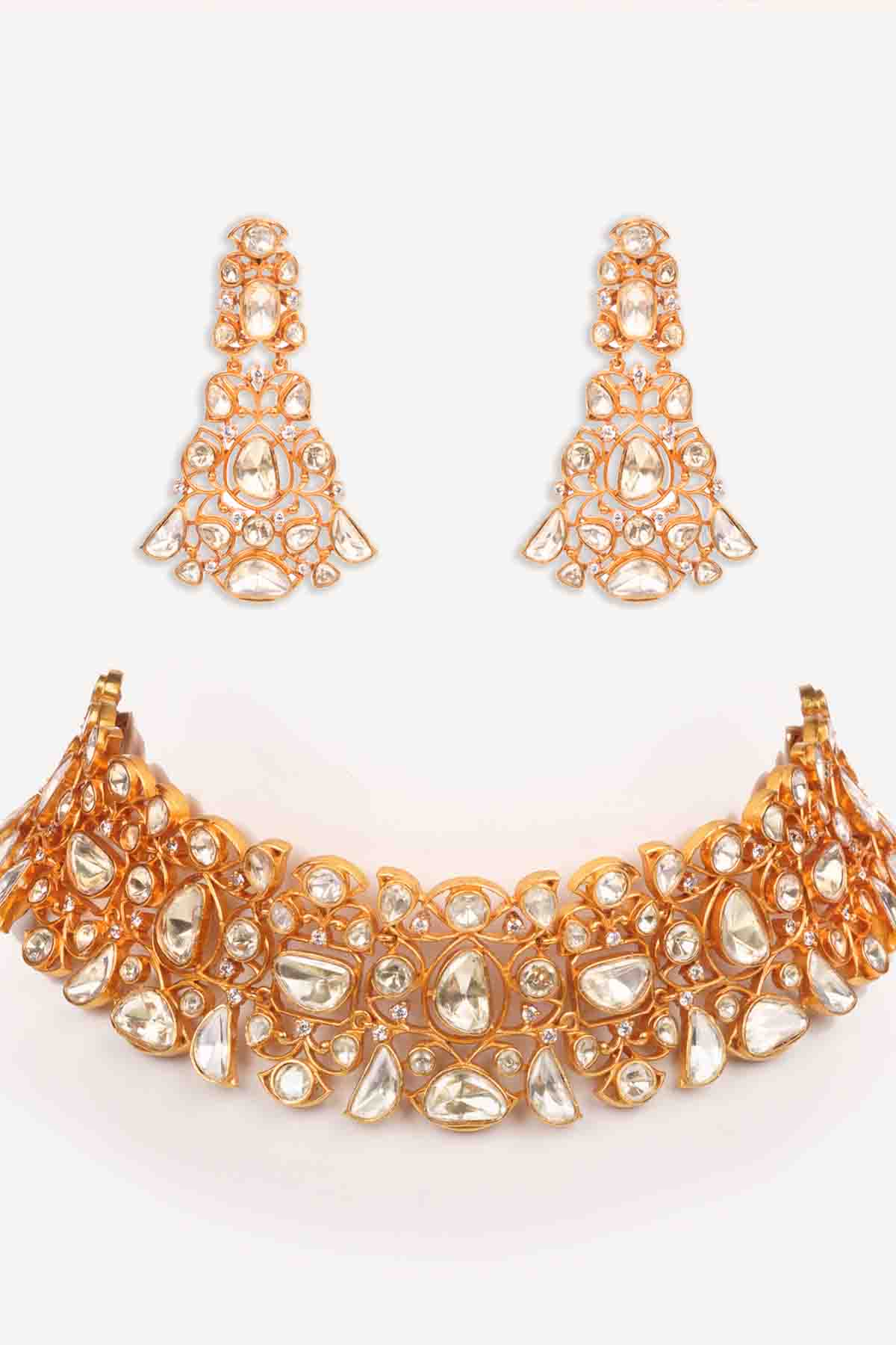 Zevar Gold Dramatic And Stylish Moissanite Set With Matching Earrings indian designer wear online shopping melange singapore 