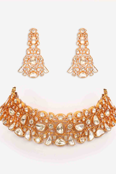 Zevar Gold Dramatic And Stylish Moissanite Set With Matching Earrings indian designer wear online shopping melange singapore 