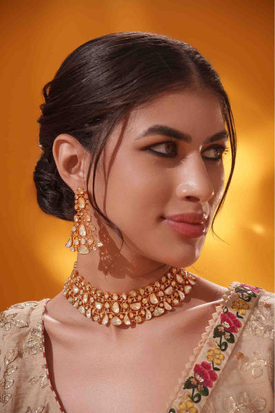 Zevar Gold Dramatic And Stylish Moissanite Set With Matching Earrings indian designer wear online shopping melange singapore 