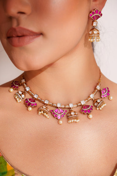 Zevar Gold Finish Kundan Polki Necklace Set indian designer wear online shopping melange singapore