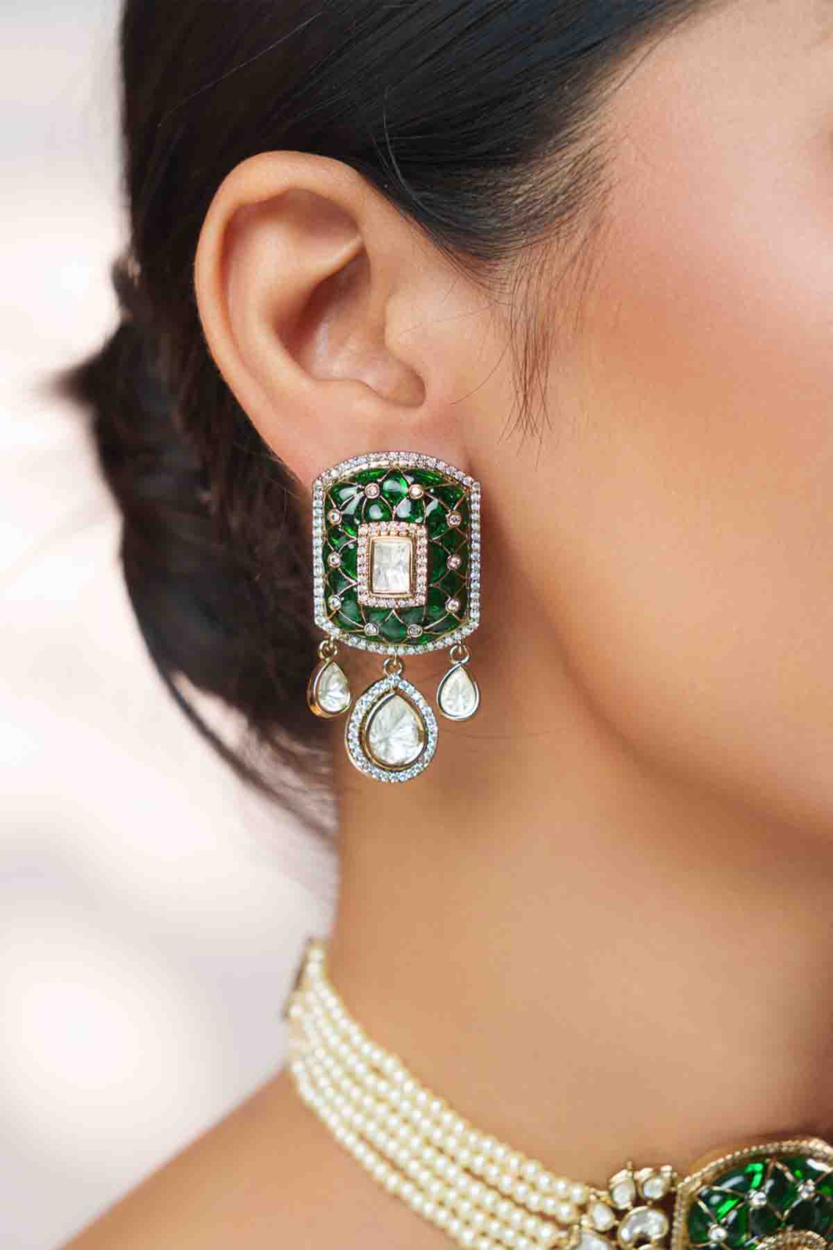 Zevar Green Choker With Matching Earrings indian designer wear online shopping melange singapore 
