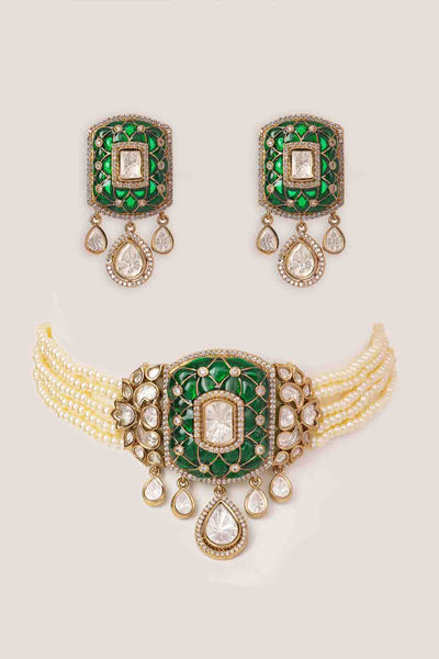 Zevar Green Choker With Matching Earrings indian designer wear online shopping melange singapore 
