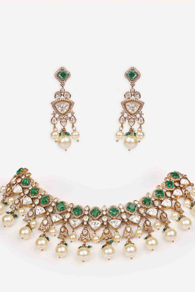 Zevar Green Kundan Polki Stone Necklace Set indian designer wear online shopping melange singapore 