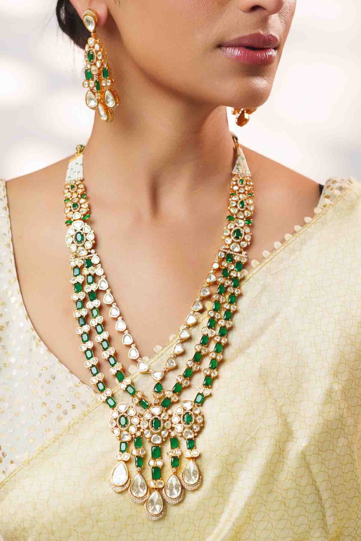 Zevar Green Long Necklace Set With Matching Earrings indian designer wear online shopping melange singapore 