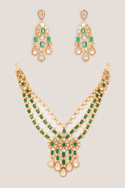 Zevar Green Long Necklace Set With Matching Earrings indian designer wear online shopping melange singapore 