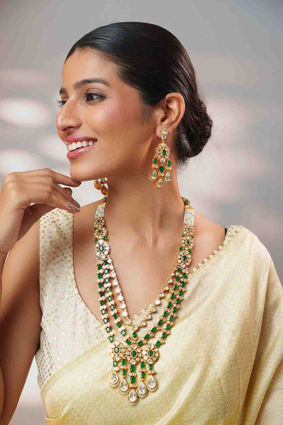Zevar Green Long Necklace Set With Matching Earrings indian designer wear online shopping melange singapore 