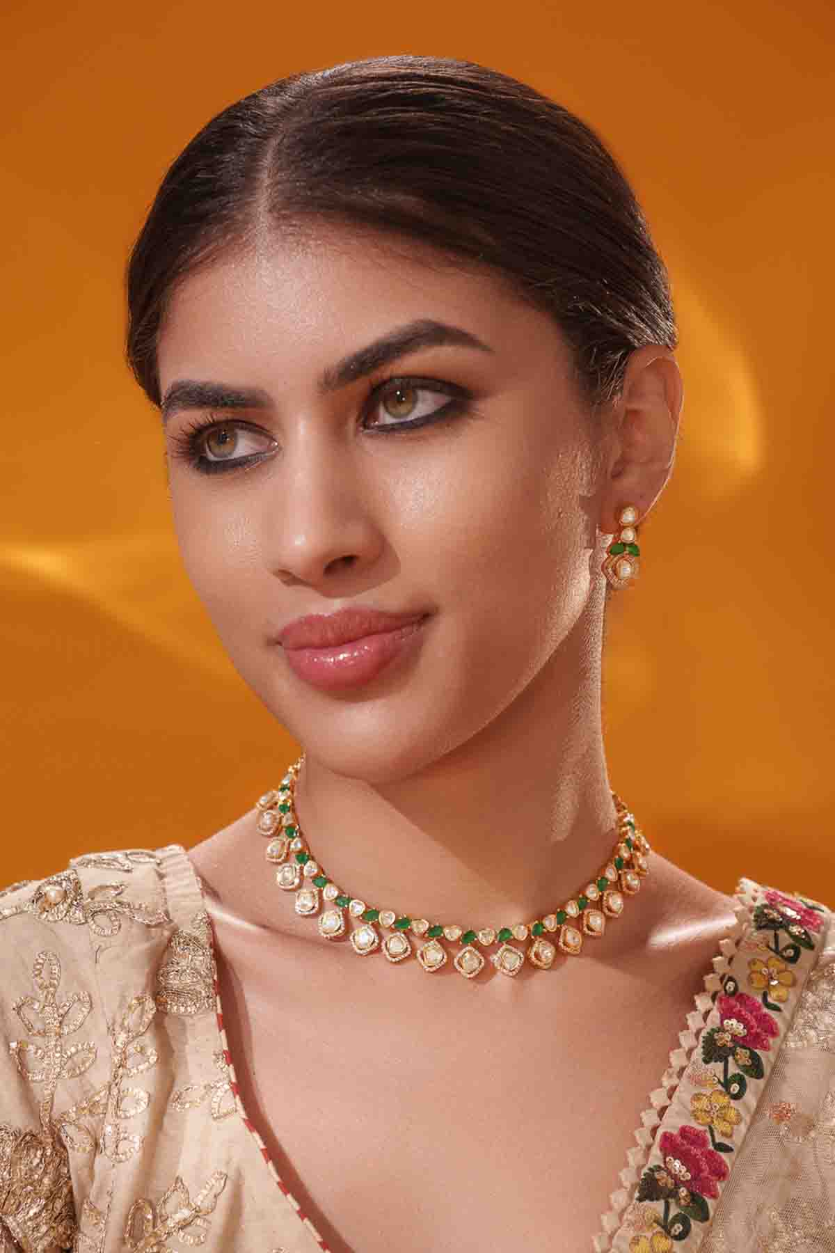 Zevar Green Necklace Set indian designer wear online shopping melange singapore 