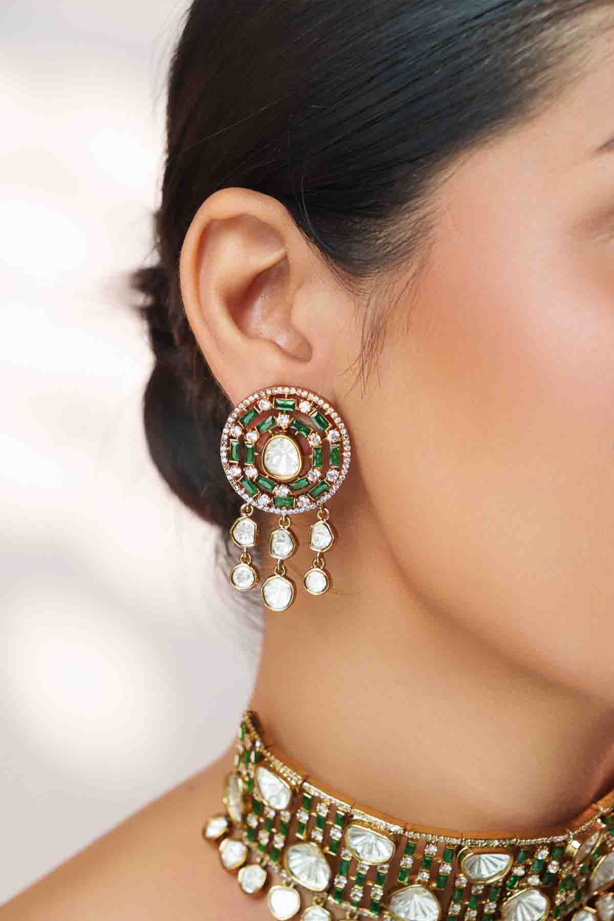 Zevar Green Polki Choker Set indian designer wear online shopping melange singapore 