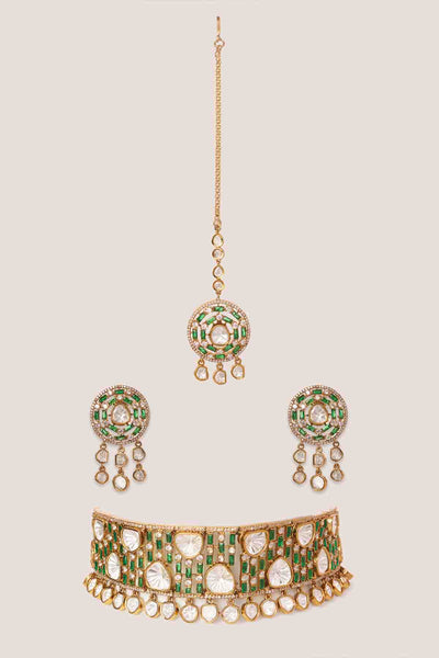 Zevar Green Polki Choker Set indian designer wear online shopping melange singapore 