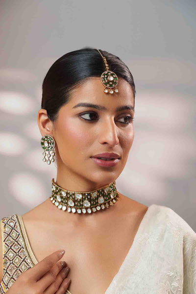 Zevar Green Polki Choker Set indian designer wear online shopping melange singapore 