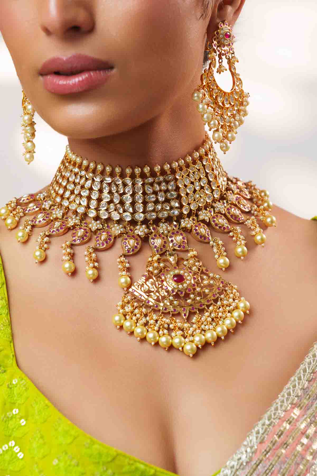 Zevar Kundan And Jadau Necklace Set indian designer wear online shopping melange singapore 