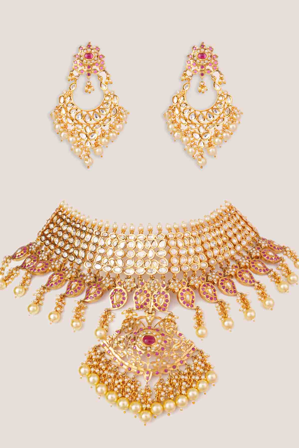Zevar Kundan And Jadau Necklace Set indian designer wear online shopping melange singapore 