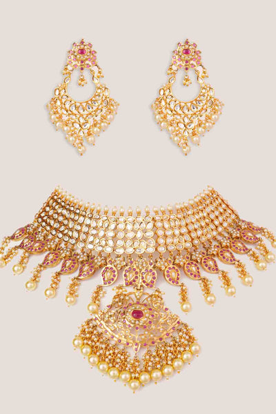 Zevar Kundan And Jadau Necklace Set indian designer wear online shopping melange singapore 
