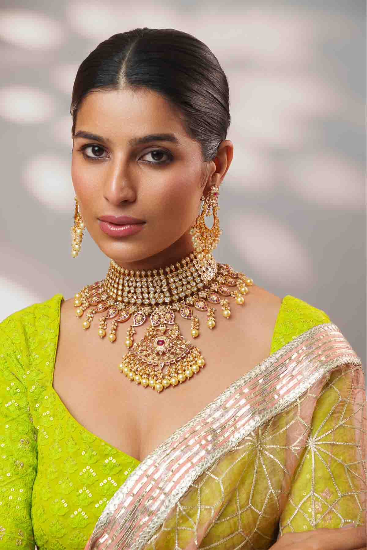 Zevar Kundan And Jadau Necklace Set indian designer wear online shopping melange singapore 