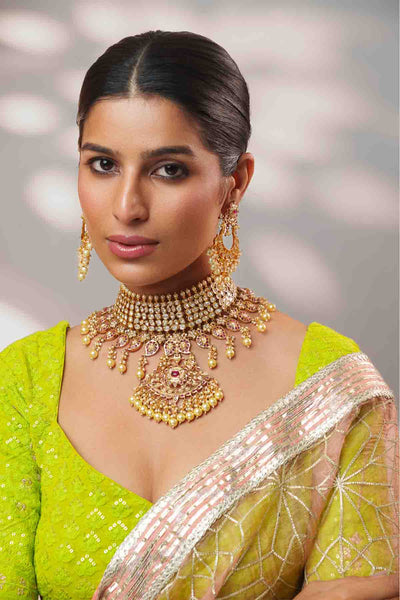 Zevar Kundan And Jadau Necklace Set indian designer wear online shopping melange singapore 