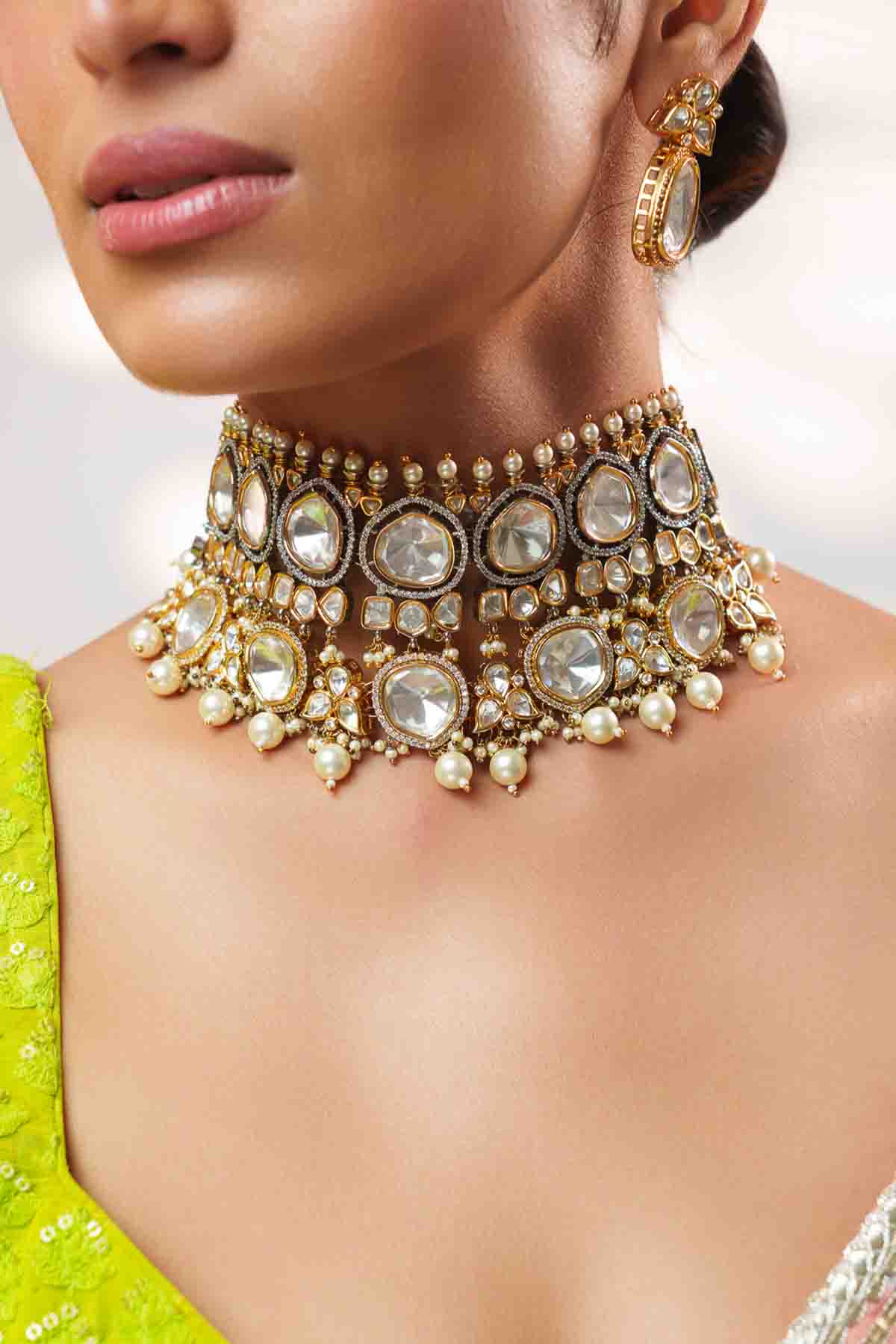 Zevar Kundan And Polki Choker Set indian designer wear online shopping melange singapore 