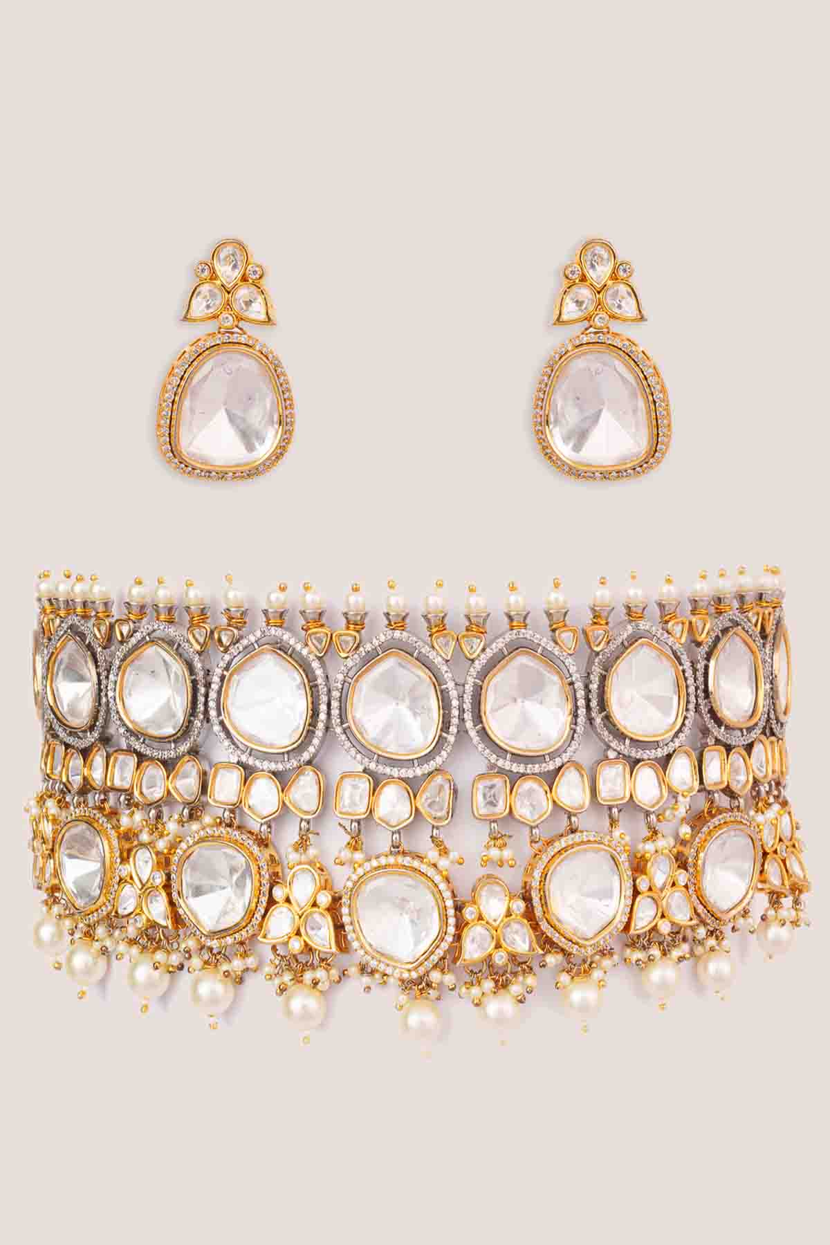 Zevar Kundan And Polki Choker Set indian designer wear online shopping melange singapore 