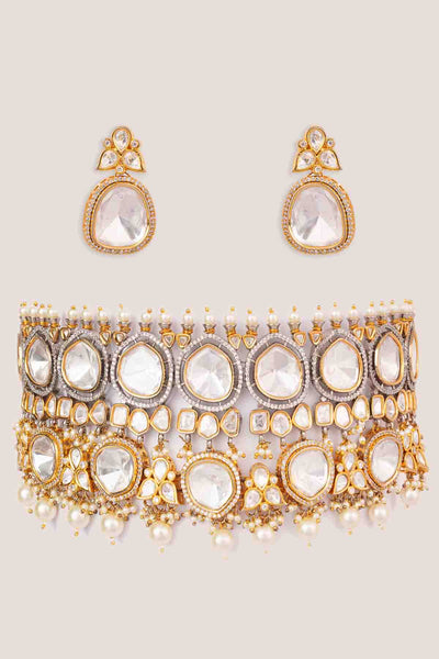 Zevar Kundan And Polki Choker Set indian designer wear online shopping melange singapore 