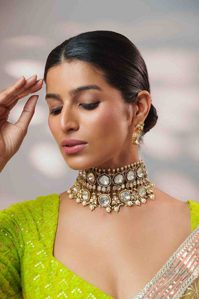Zevar Kundan And Polki Choker Set indian designer wear online shopping melange singapore 