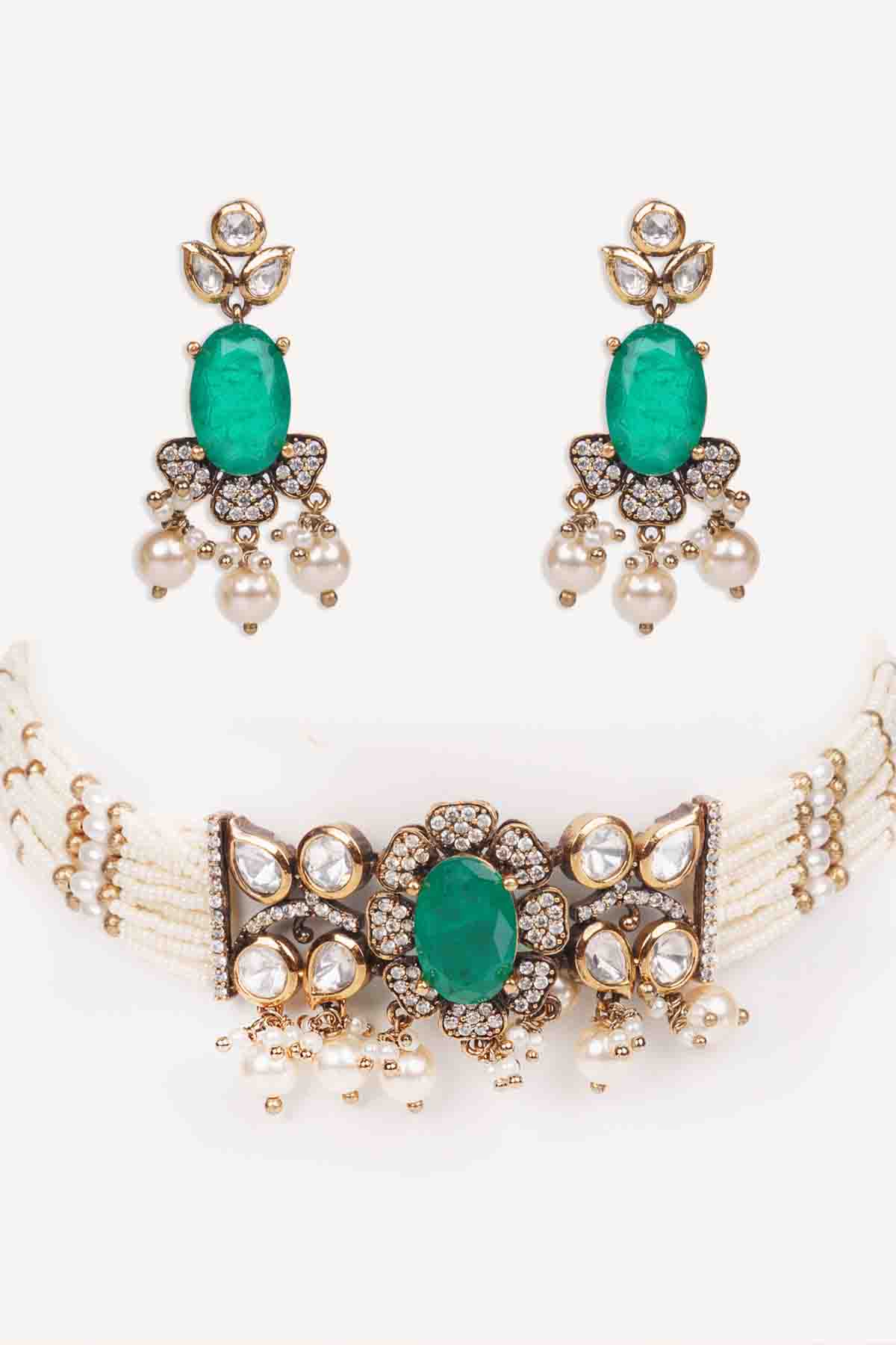 Zevar Kundan Choker Set indian designer wear online shopping melange singapore 
