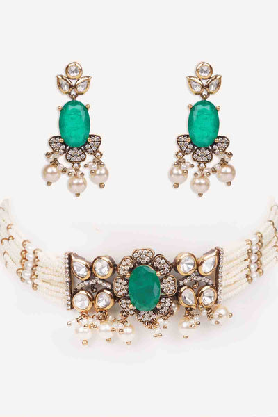 Zevar Kundan Choker Set indian designer wear online shopping melange singapore 

