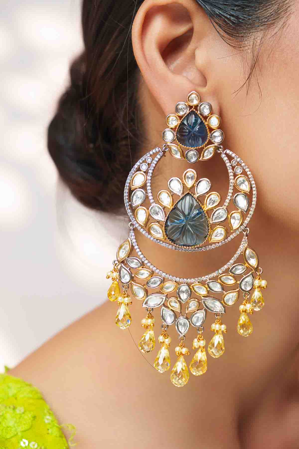 Zevar Kundan Earrings With Yellow Pearls indian designer wear online shopping melange singapore 