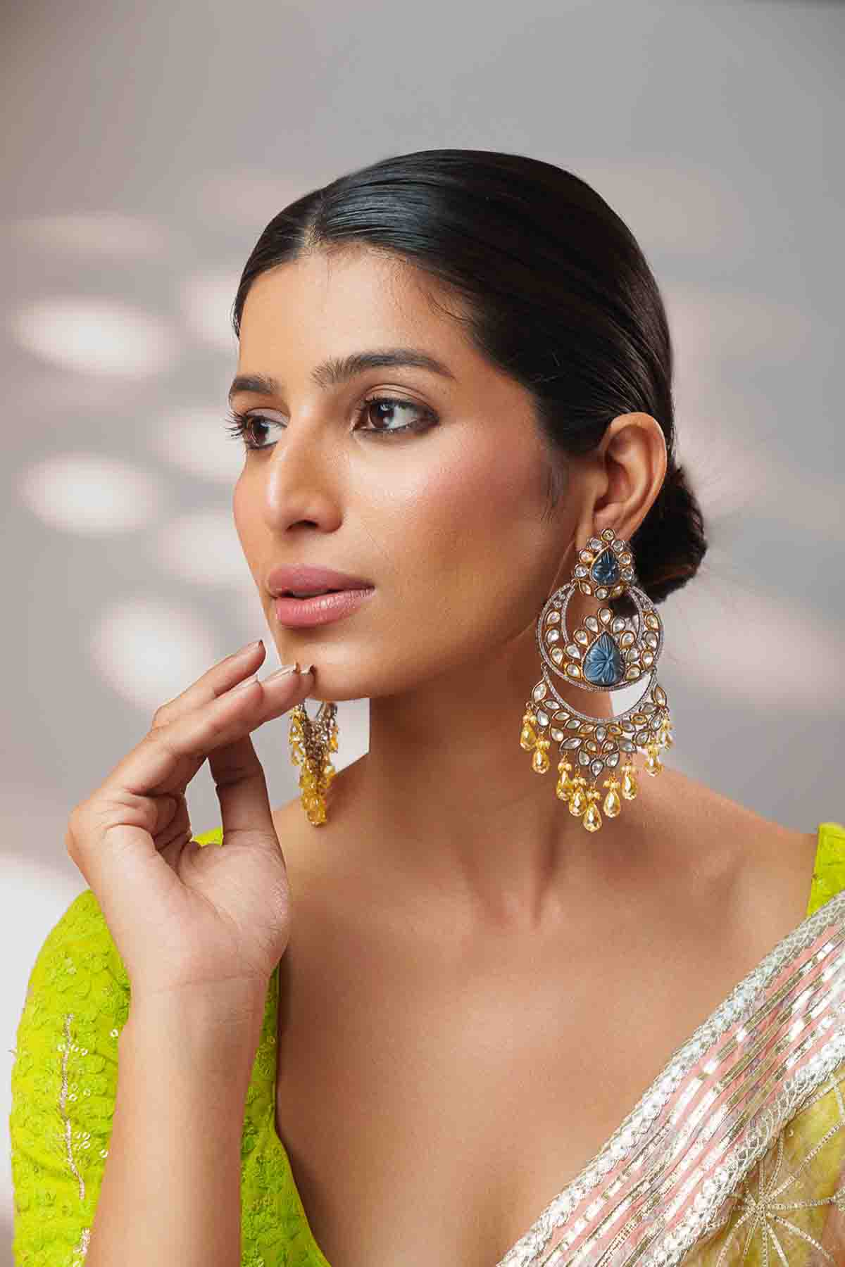 Zevar Kundan Earrings With Yellow Pearls indian designer wear online shopping melange singapore 