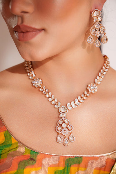 Zevar Kundan Long Pendant Necklace With Elegant Earrings indian designer wear online shopping melange singapore