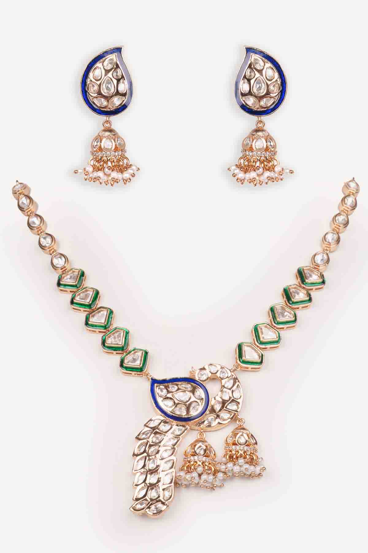 Zevar Kundan Necklace Earring Set indian designer wear online shopping melange singapore 