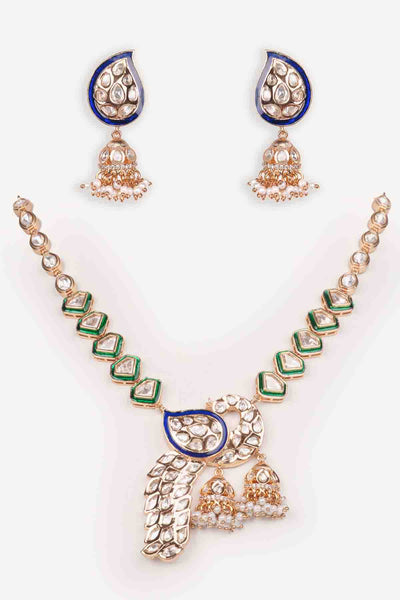 Zevar Kundan Necklace Earring Set indian designer wear online shopping melange singapore 