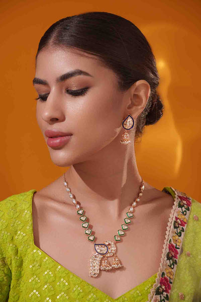 Zevar Kundan Necklace Earring Set indian designer wear online shopping melange singapore 