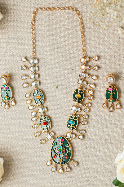 Zevar Kundan Necklace Set Emerald jewellery Indian designer wear online shopping melange singapore