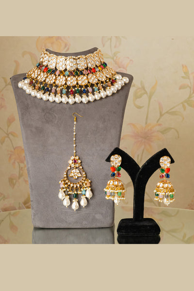 Zevar Kundan Necklace Set jewellery Indian designer wear online shopping melange singapore