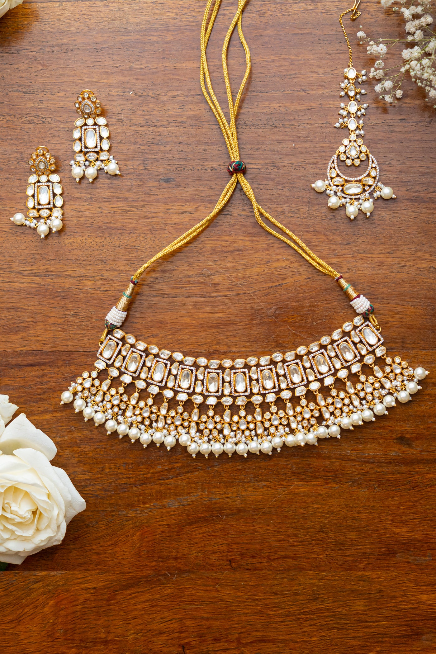 Zevar Kundan Necklace Set Gold jewellery Indian designer wear online shopping melange singapore