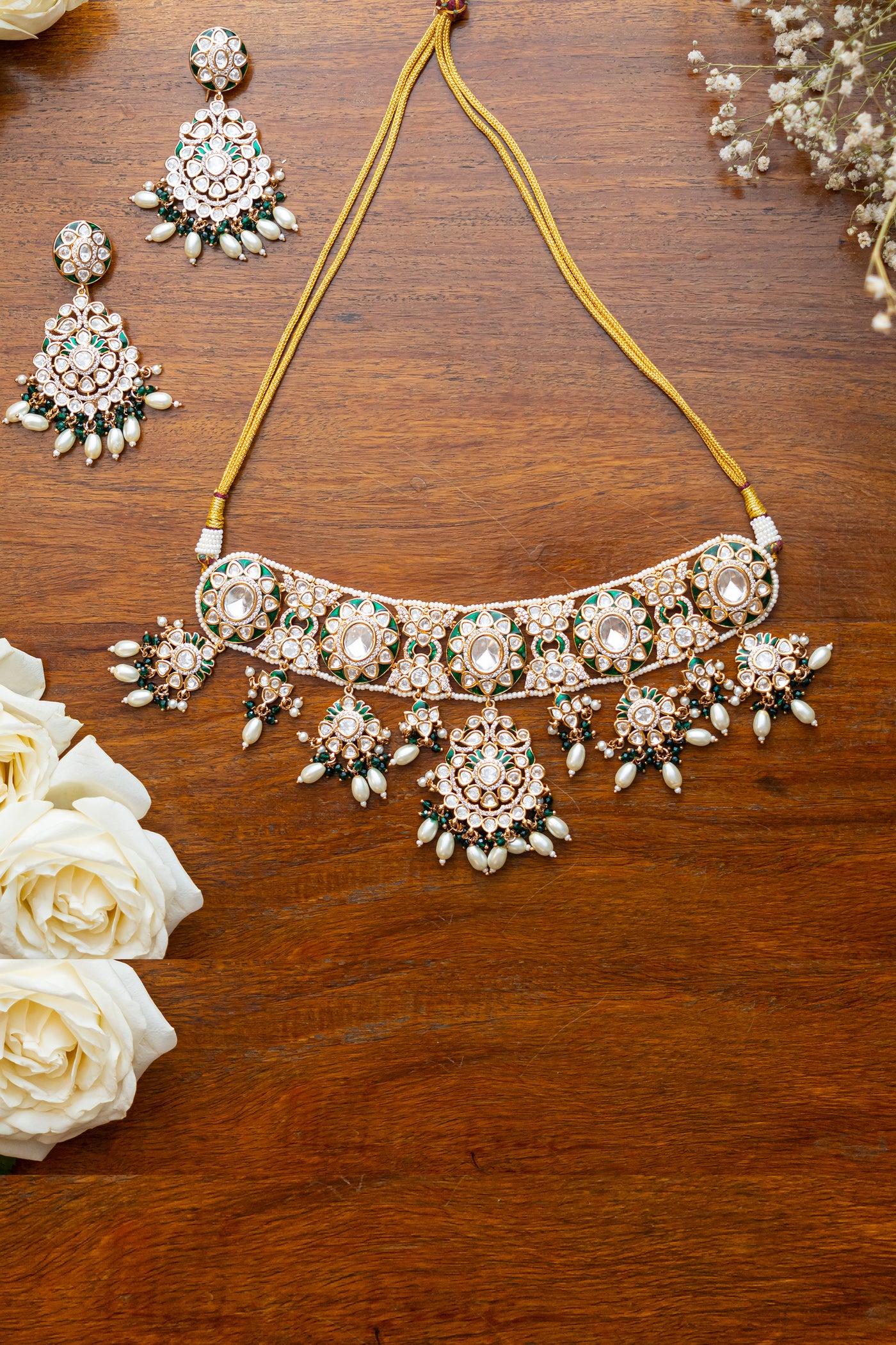 Zevar Kundan Necklace Set Gold jewellery Indian designer wear online shopping melange singapore